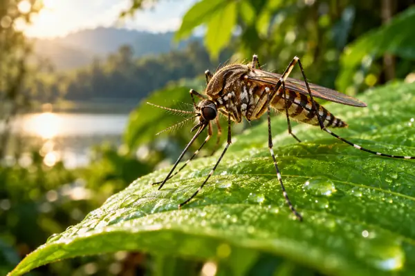 Detailreiche Mücke auf einem hellgrünen Blatt mit geringer Makro-Schärfentiefe