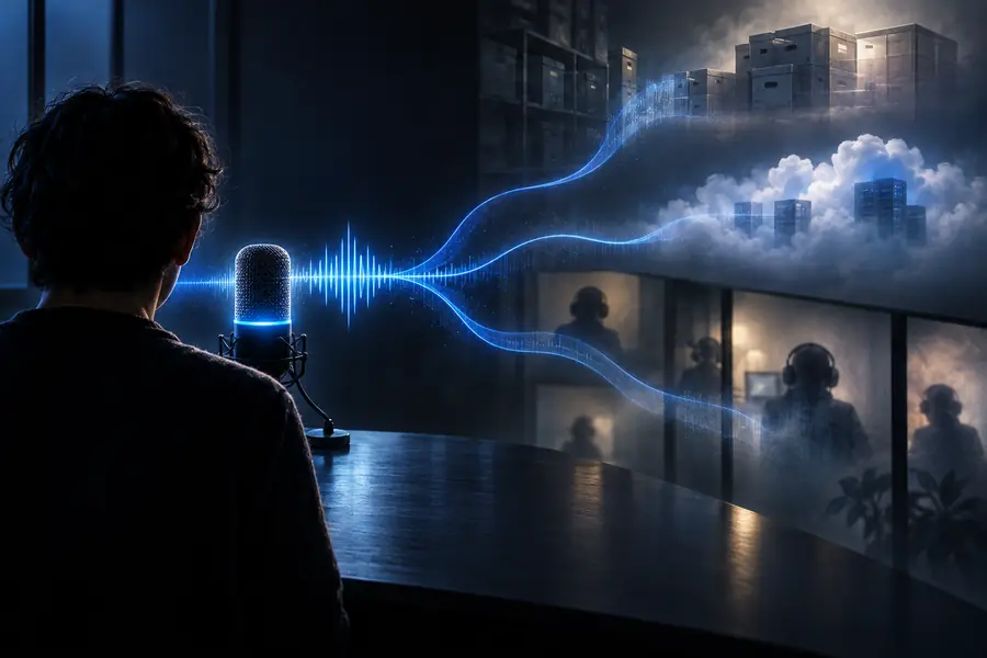 Illustration representing uncertainty about how a voice recording may be used