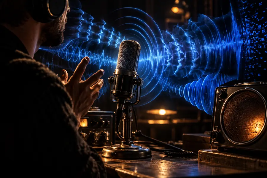 Ilustración de una voz procesada con estilo radiofónico